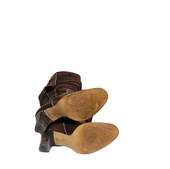 Vintage Women Suede Brown Pull On Boots With Buckle Detail By Nine West Size 10M - Picture 9 of 10